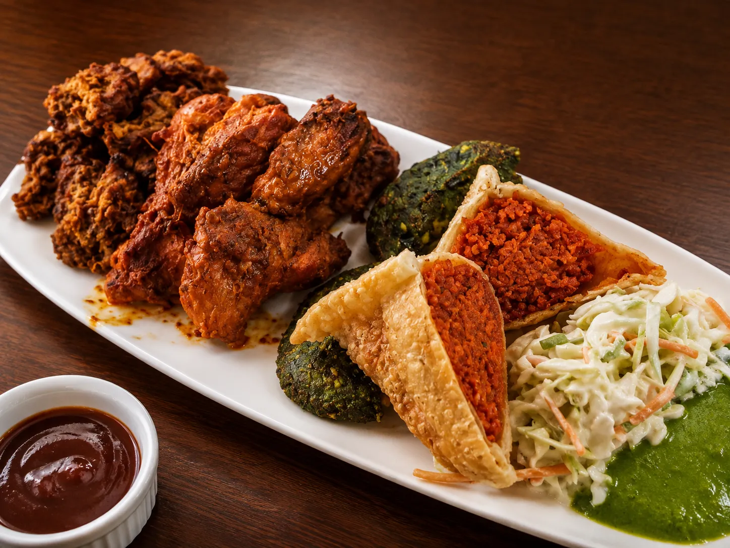 Tandoori chicken and kebabs from the tandoor at Tamarind East Indian Restaurant Calgary
